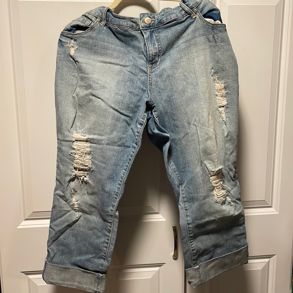 Torrid lace distress boyfriend capris